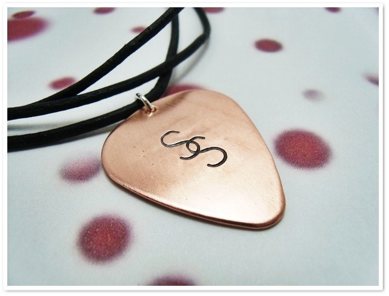 SALE -Guitar Pic/Guitar Plectrum Necklace - Personalized Guitar Pick - Copper- Fathers Day - Gifts for Dad