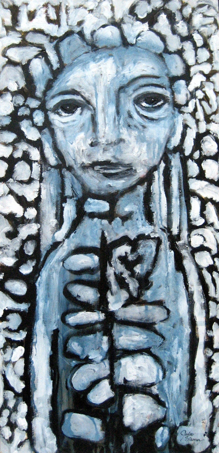 Folk Art Painting Original Painting Outsider Abstract Figure Acrylic on Canvas by Julie Steiner