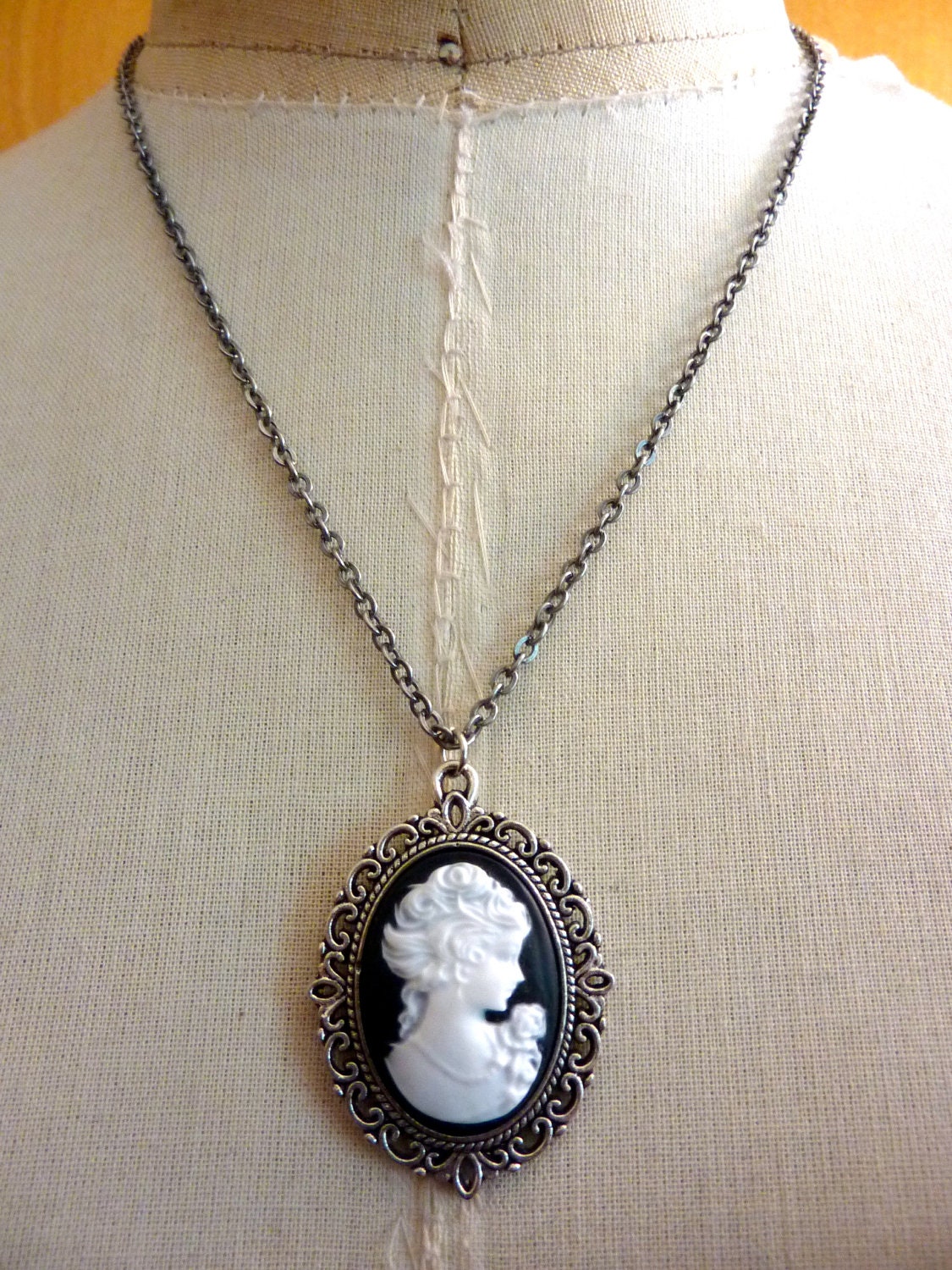 Victorian Lady Portrait Cameo Pendant Silver Necklace by Joolienn on etsy