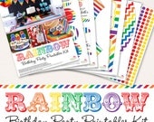 Rainbow birthday party printables collection - 35 pages of colorful fun