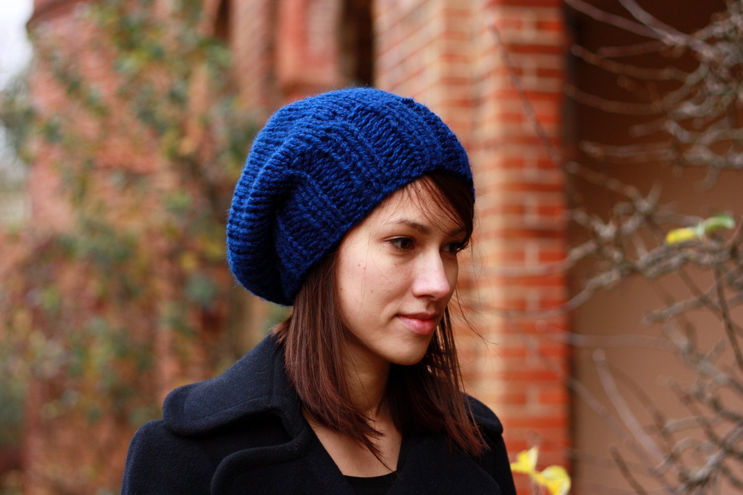 Knit Hat Chunky Slouchy Hat for Women or Men Navy Blue