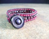 Rubies Garnets Triple Wrap Leather Cuff Elegant Bracelet