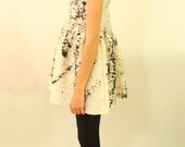 ARTISTIA HANDMADE Black and White Splatter Paint Hand Dyed Silk Dress