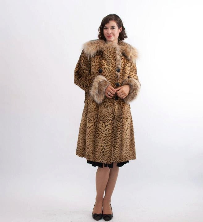 Vintage 1970s Fur Coat - 70s Fur Coat - Geoffrey Fur with Lynx Trim