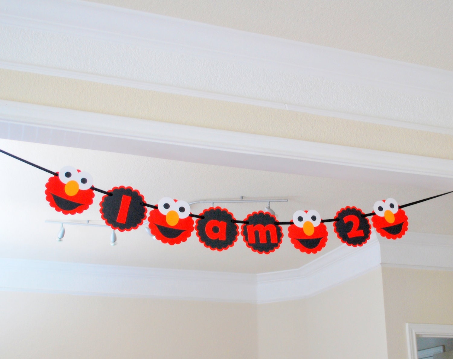 Elmo I am 1  Banner - I am 1 Elmo head banner Red and Black Birthday Banner - Double layer A456