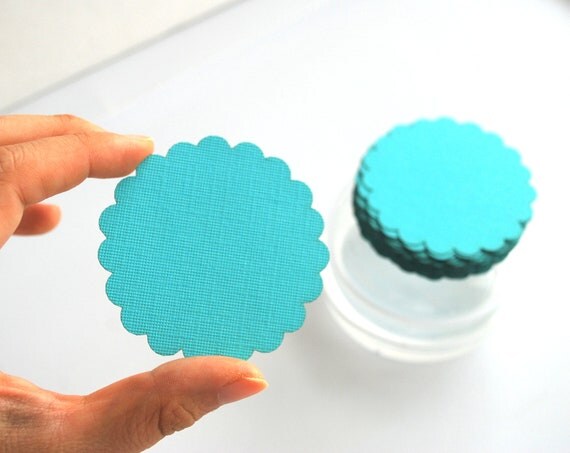 32 Turquoise Scalloped circles (2.5 Inches) Textured Cardstock A412 Il_570xn