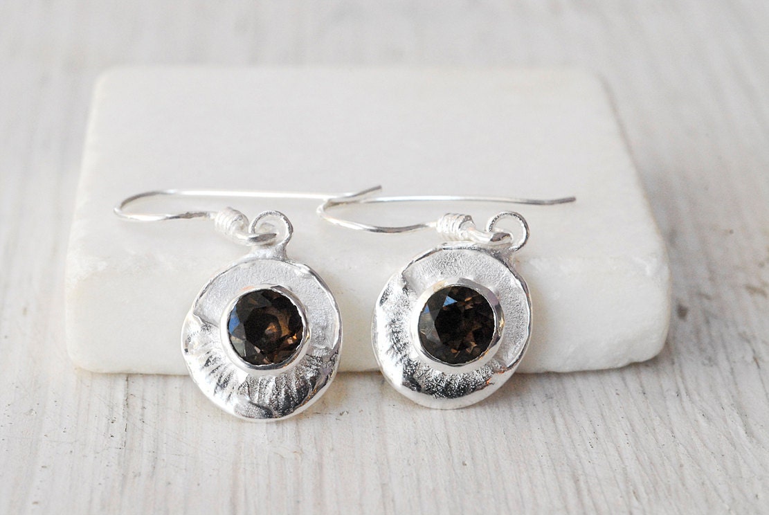 Chestnut Brown Smoky Quartz earring, Sterling Silver Delicate Earring, Minimal, Everyday Wear, Fine Jewelry, Summer Santorini Wedding