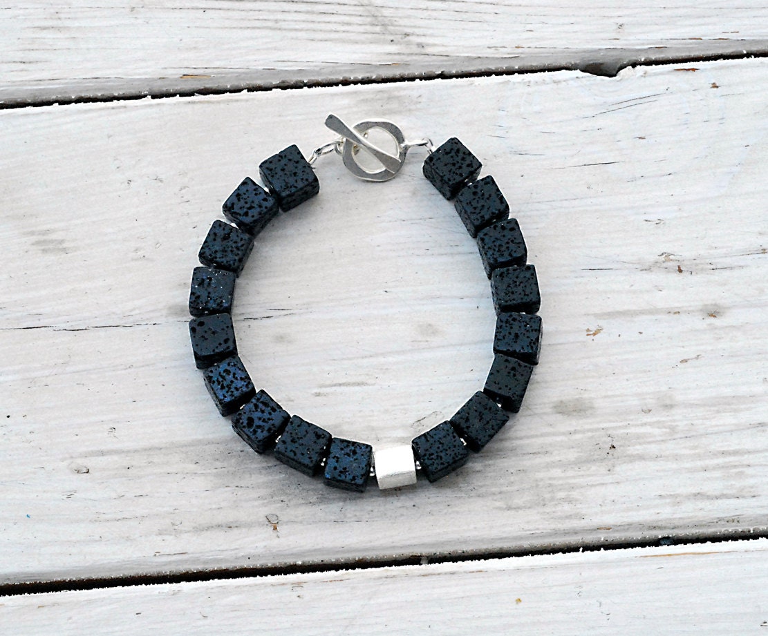 Black Lava Rock Bracelet - Santorini Bracelet - Square Geometric - Black Jewelry - Gift for Her - Spring Fashion 2013