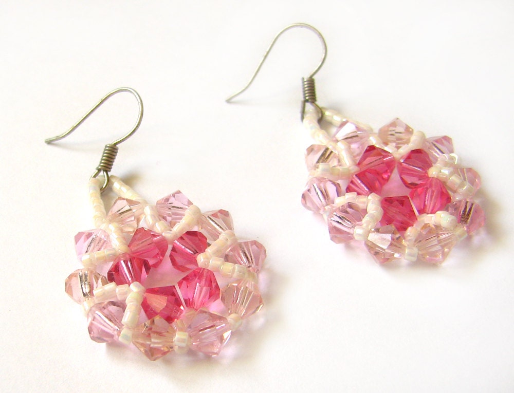 Flower Blush - Pink Swarovski earrings, bicones and delicas, sterling silver earwire