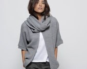 Grey kimono jacket with a scarf , women cardigan, gray sweater