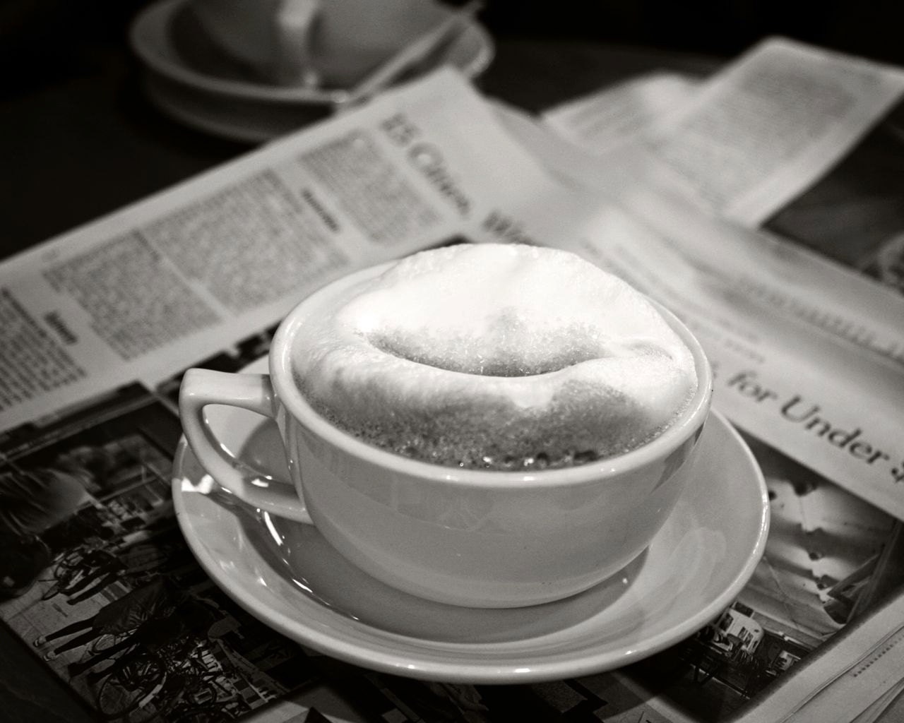 Coffee Photograph - Black and White Food Photography - NYC Art Print -  Cappuccino and a New York Times Newspaper Photo - Urban Home Decor