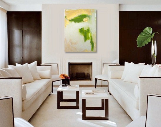 Original Abstract Painting - Contemporary Fine Art - Acrylic on Canvas 18 x 24 - textural - metallic gold - green - beige