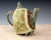Carved Stoneware Teapot in Mossy Greens