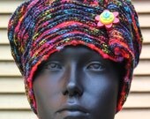 Red & Blue Floppy Slouchy Crochet Hat with Two Beautiful Button Pins...