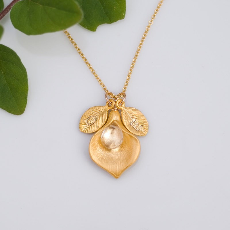 April Clear Quartz Personalized Birthstone Necklace - Custom Initial Jewelry  - Personalized necklace - Calla Lilly Necklace
