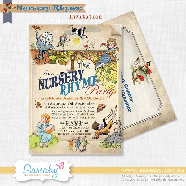 Nursery Rhyme Invitation - Childrens Birthday Party - DIY PRINTABLE FILE by Sassaby Il_570xn