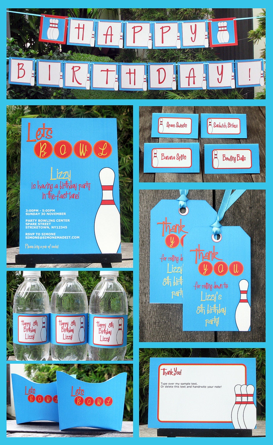 Bowling Party Invitation & Printable Birthday Sport Collection - EDITABLE text - personalize at home with Adobe Reader - INSTANT DOWNLOAD Il_570xn