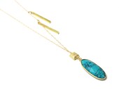 Neo -- turquoise pendant and asymmetrical fringe necklace