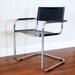 MODERN VINTAGE BLACK Leather Chair Cantilever Tubular Chrome Steel Frame Desk, Dining , Office, Living Room, Armchair Mid Century Furniture