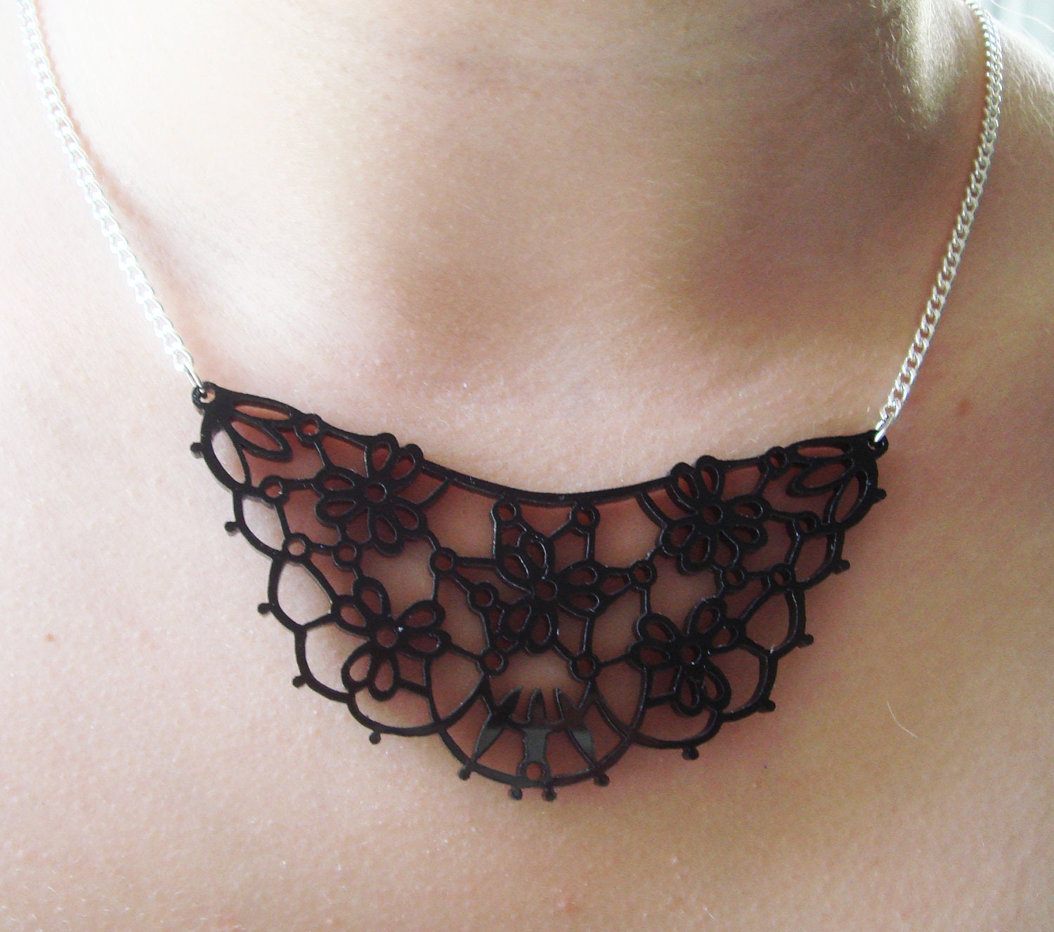 Custom collar necklace: small lace filagree doily in black or white acrylic