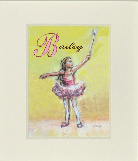 Ballet Personalized Ballerina Dance Name, Initial print Reproduction  Girl Children art 8x10