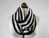 Black and white striped cowl scarf , black and white striped scarf , black infinity scarf