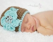 Crochet Baby Hat, Baby Girl Hat, Newborn Hat, Crochet Ribbon Flower Beanie Polka Dot Dreams, and Photography Prop