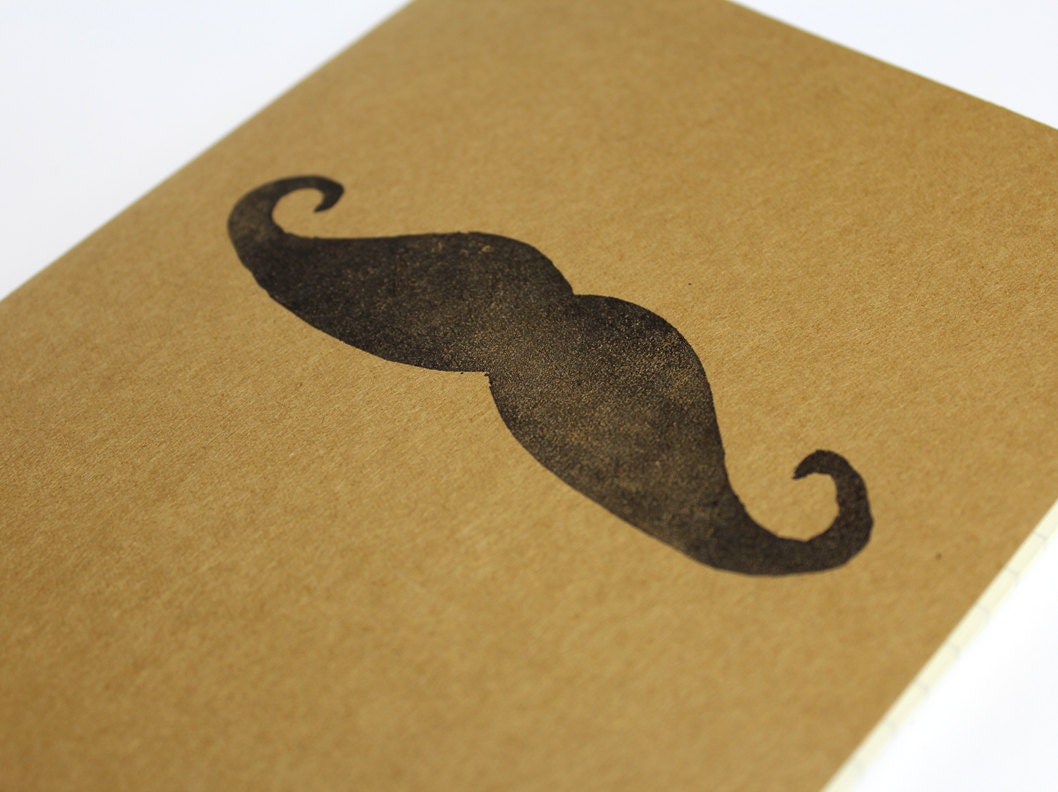 MADE TO ORDER: Hand-Stamped Moleskine Journal - 5" x 8.25" - Moustache Mustache Stache Movember
