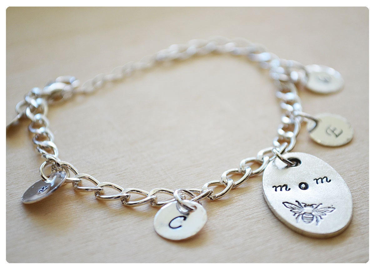 Personalized Mommy Bracelet - Initial Bracelet - Grandma Grandchildren Charm Bracelet - Sterling Silver - Customized