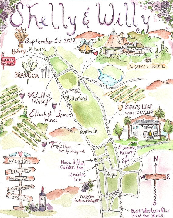 8x10-Custom Wedding Map-Hand Drawn Original Artwork JLH Art Studio