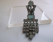 Vintage Art Deco Inspired Rhinestone Brooch Pin in Silver-Tone /  Easy to Convert to a Pendant too /Circa 1940's - 1950's