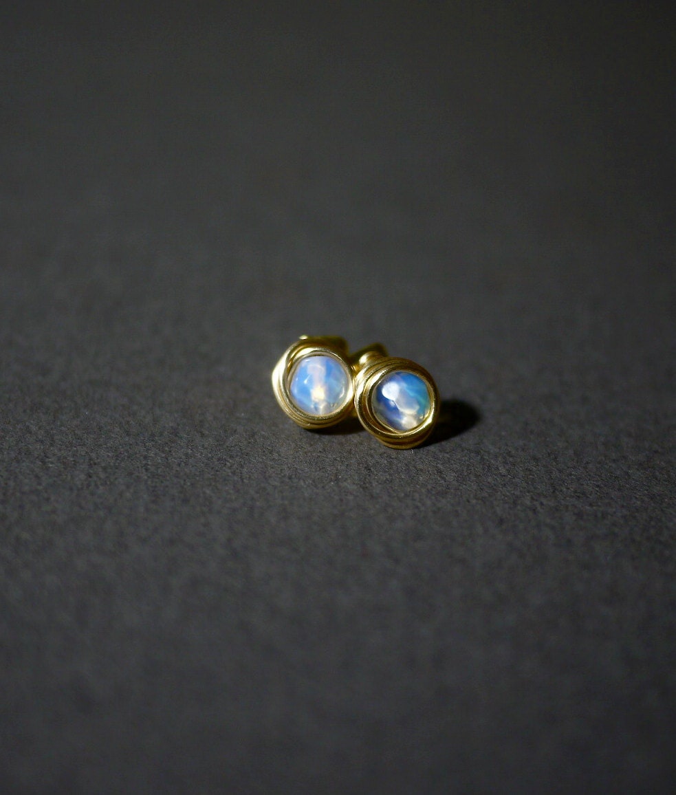 Opal Earrings // Gold Studs with Opal Crystals by Mica - Heather
