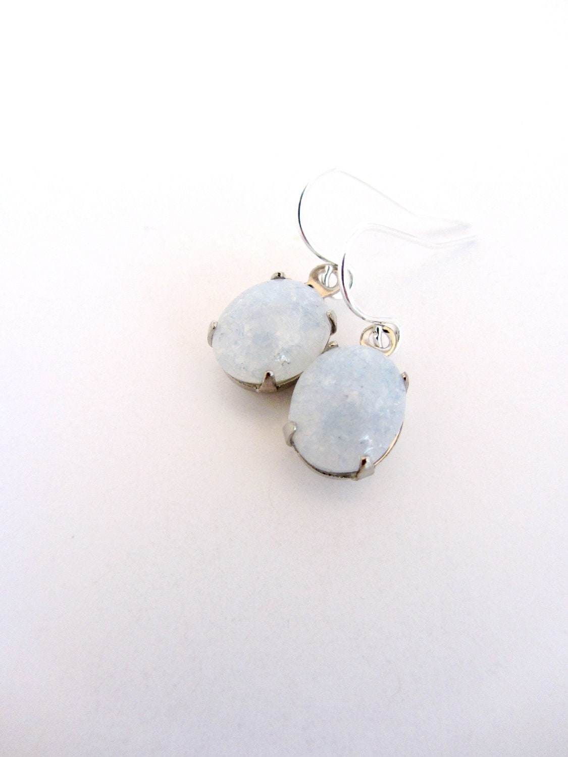 Vintage Dangles, Dangle Earrings, Vintage Aquamarine Crackle, White Gem Earrings, Gift for Her