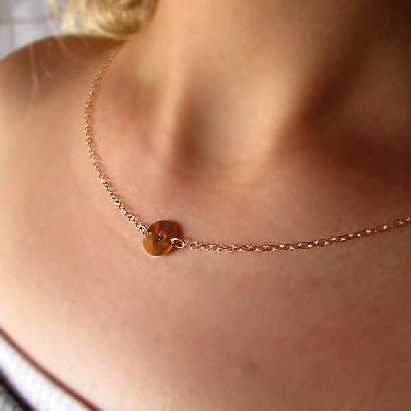 Personalized Gold Initial Necklace - Small Initial Letter Charm - Monogram Disc - Mothers, Child, Family Jewelry