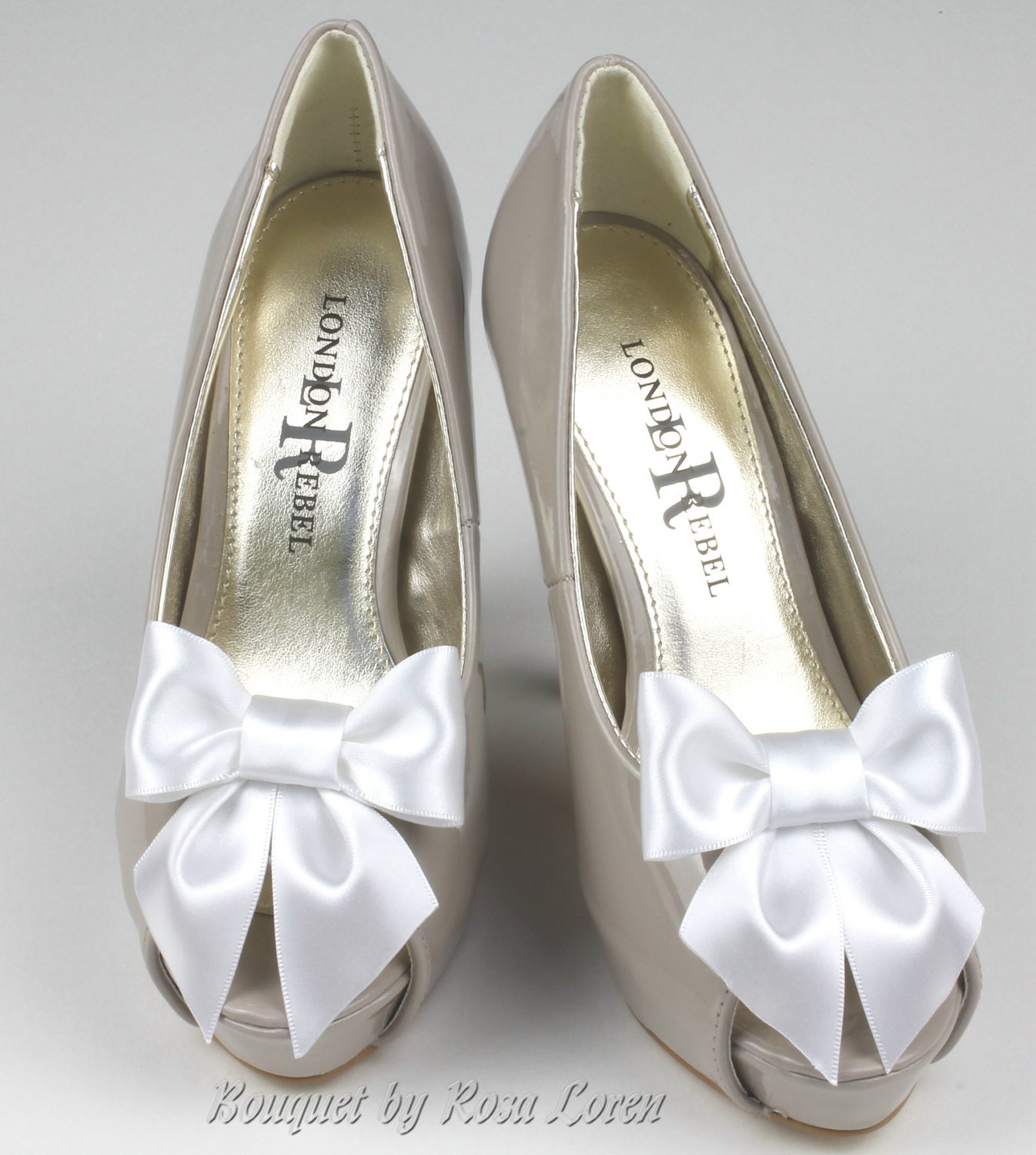 Shoe Clip, White Satin Bow Shoe Clips, White Wedding Accessories Shoes Clip