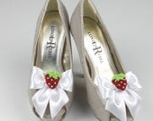 Shoe Clip, Strawberry Satin Bow Shoe Clips, Red and White Wedding Accessories Shoes Clip, Strawberry Bow Clip Shoes