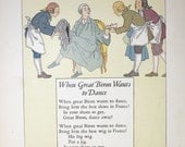 Vintage Illustration Children's Art Print / French Nursery Art / Nursery Rhyme Songs / When Great Biron Wants to Dance / King of Sardinia