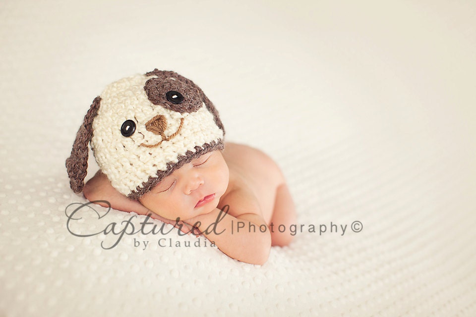 Baby Boy Hat PUPPY LUV Newborn Baby Boy Crochet Doggy Hat  0 3 6 months