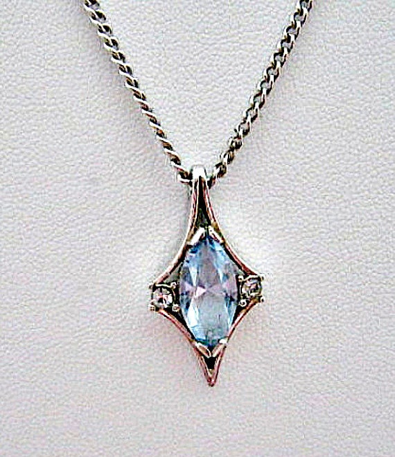 1976 Avon Crystal Palace Vintage Necklace  -  Light Blue Crystal and Rhinestone Pendant