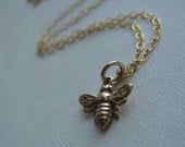 Honey bee necklace - bronze charm on gold filled chain, for charity