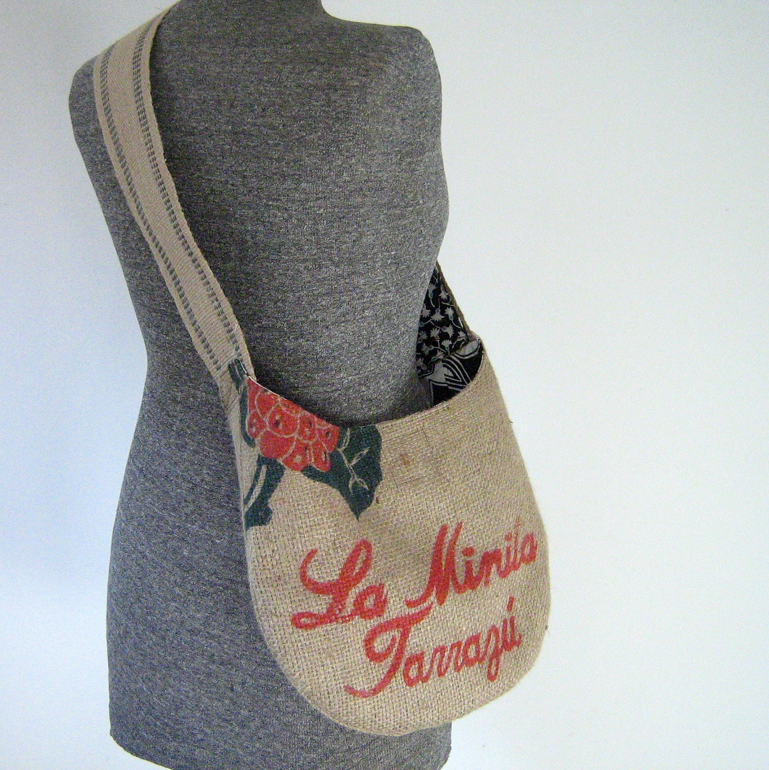 Repurposed Burlap Coffee Bag Hobo Bag, Purse, Crossbody Bag