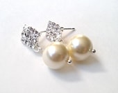 Classic Pearl Rhinestone Earrings - Custom Colors Available - Silver - Simple Elegant