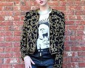 Vtg 1990s Gold Beaded Baroque Trophy Abstract Jacket M