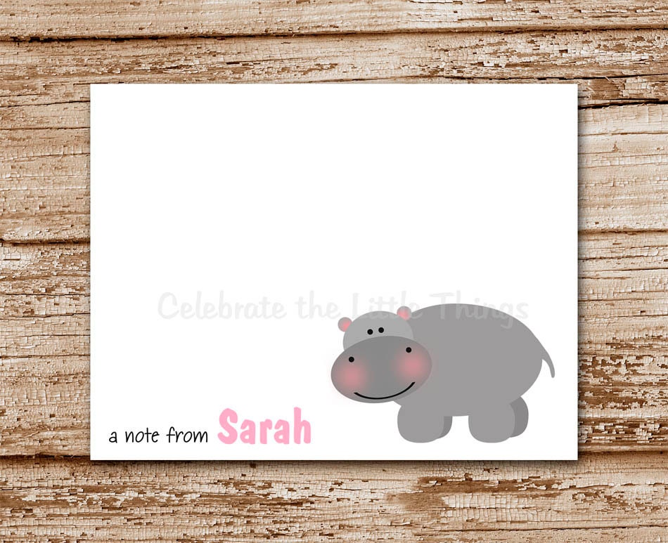 Set of 8 / Hippo Note Cards / Personalized / Note Cards / Hippopotamus Il_570xn