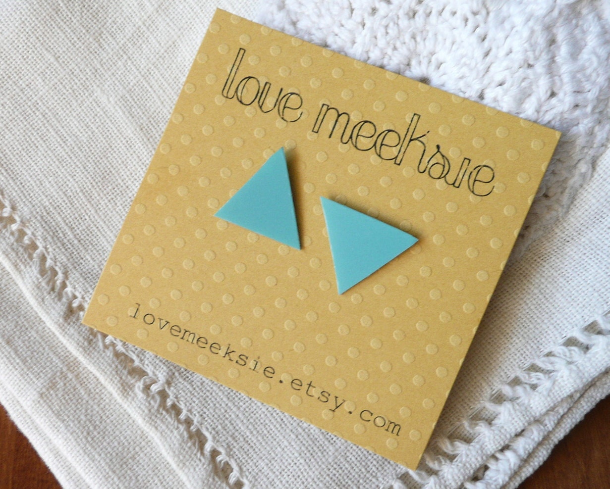 ice mountain, geometric triangle stud earrings, upcycled repurposed eco friendly