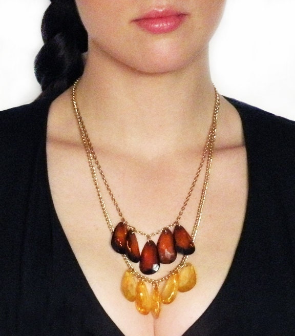 gloria - stained glass hexagon and diamond cut vintage charm necklace - yellow