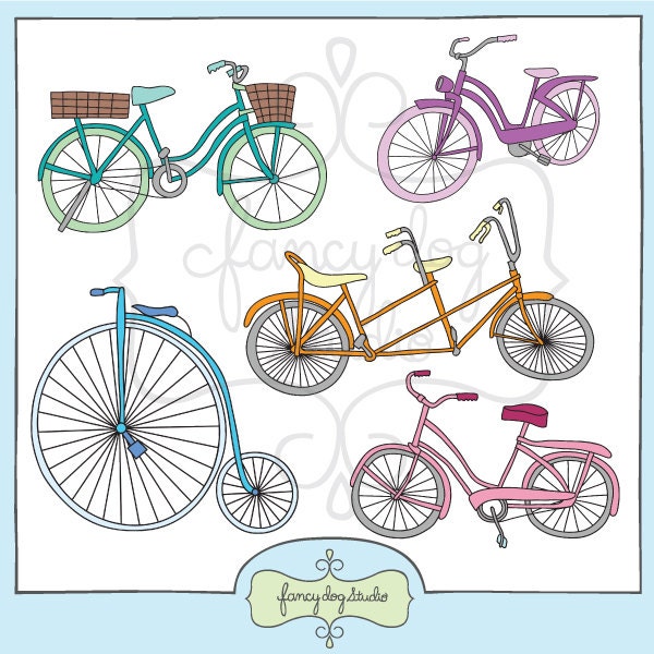 Bike Clip Art Instant Digital Download - Penny Farthing, Tandem Bicycles