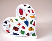 Unique handmade wooden heart ring, Valentine's day, colorful cocktail ring, art to wear - Mixed media jewelry by Lespetitsbuttons on Etsy