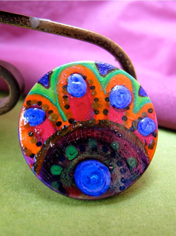 Unusual, colourful and handmade Peacock ring, abstract art cocktail ring, art to wear - Mixed media Jewelry by Lespetitsbuttons on Etsy
