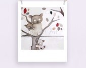 Koala Hugs - Australian Animal 8x10" / A4 Fine Art Print. Nursery decor . children's rooms . native